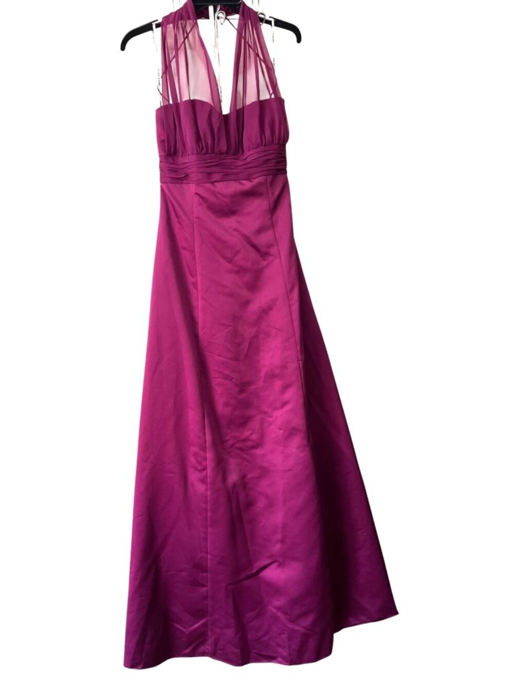 David's Bridal Fuchsia Halter Satin Gown With Sheer Back Size 6